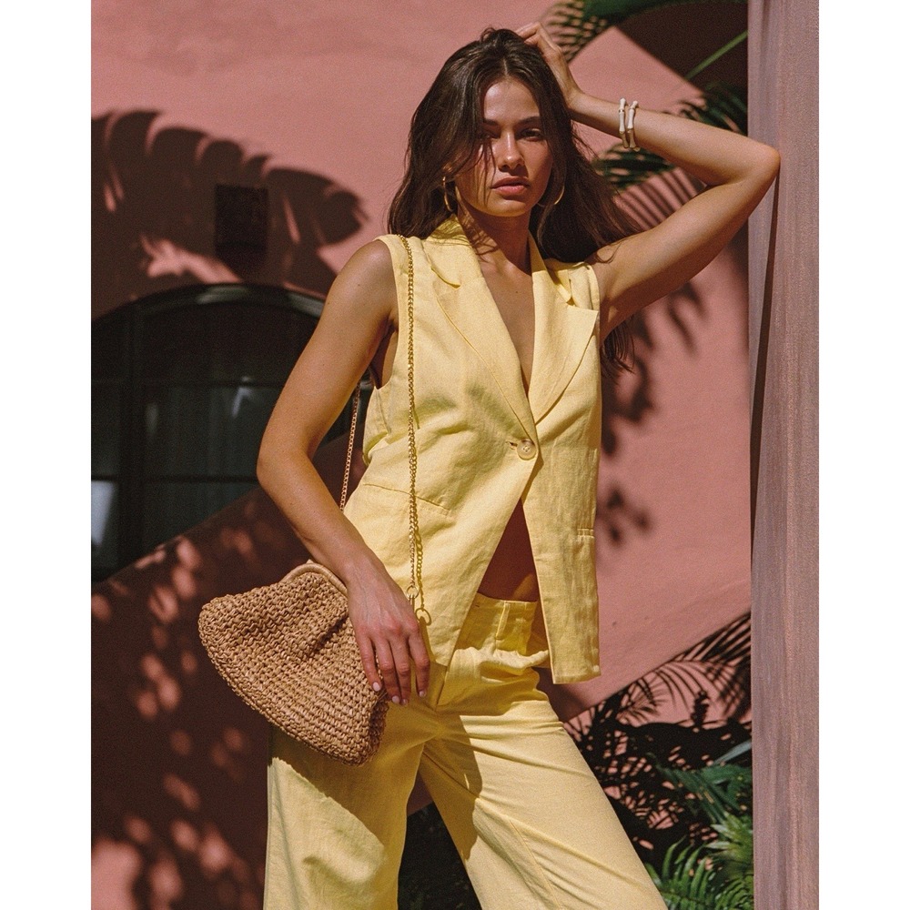 New! L*SPACE Set San‎ Marco Vest + Sophie Trouser Daisy Yellow Linen Blend M